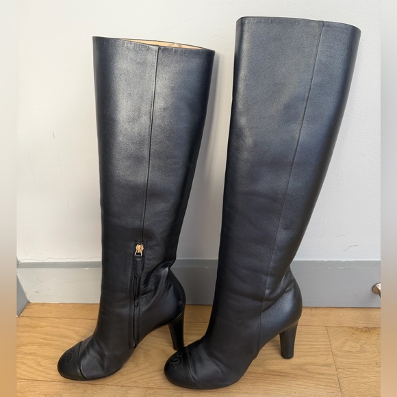 Chanel Leather Knee High Heeled Boots - Picture 3 of 6